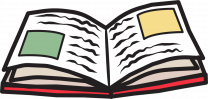 open book with writing and images illustration